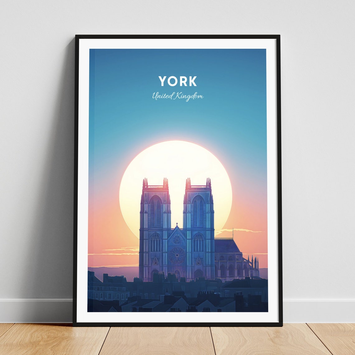 York Minster Cathedral Twilight Sunset Silhouette Travel Art Poster