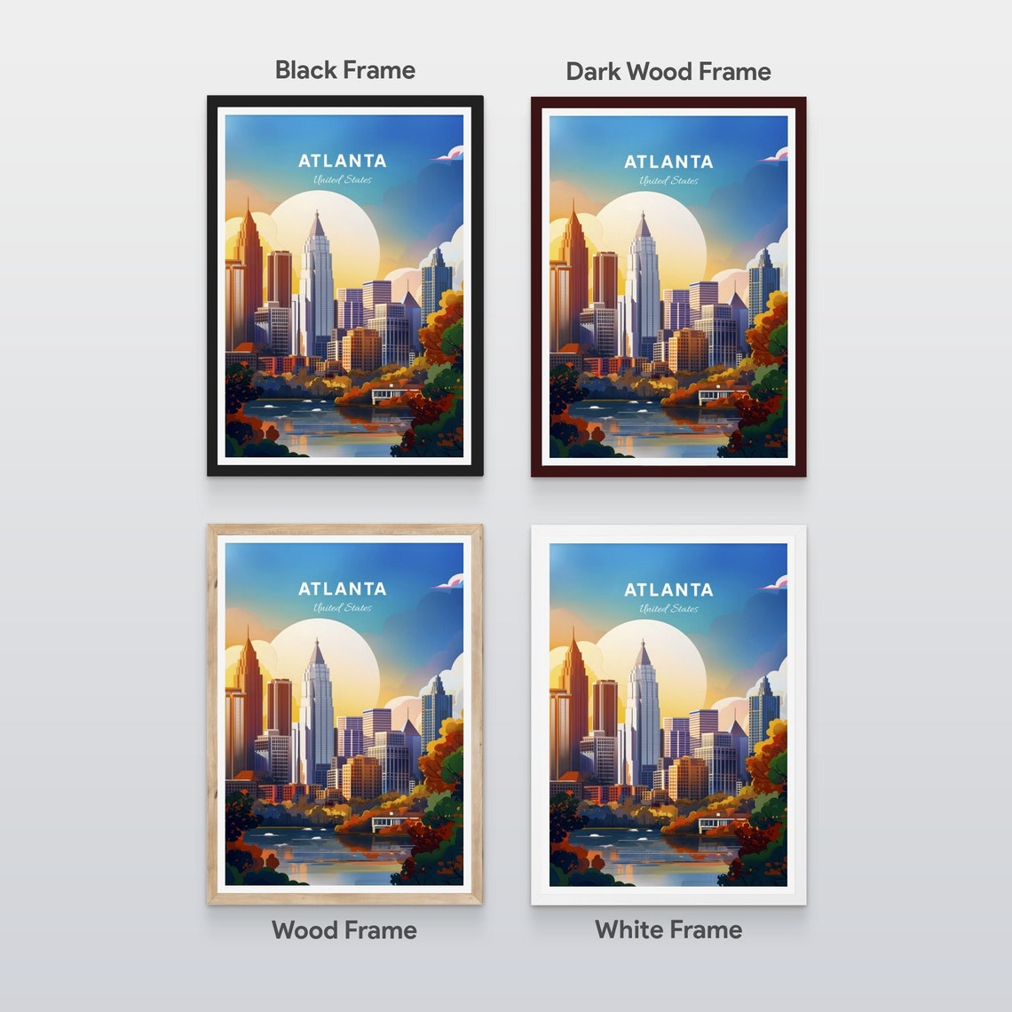 Atlanta Georgia Skyline Lake Autumn Trees Sunset View Poster - Image 2