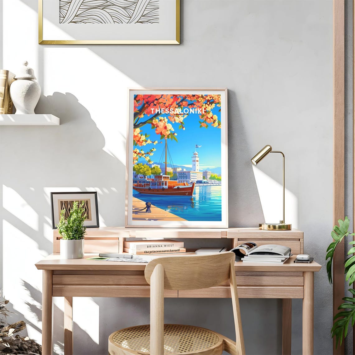 Thessaloniki Greece Harbor Boat White Tower Spring View Art Poster - Image 4