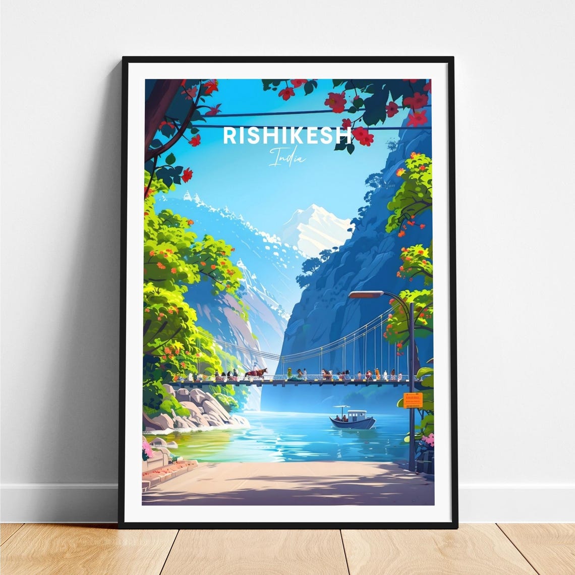 Rishikesh Suspension Bridge Himalayan Peaks India Travel Poster