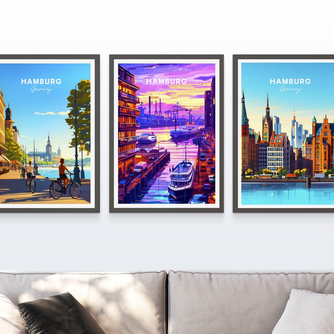 Hamburg Germany Harbor Dusk Neon Glow Container Port Travel Poster - Image 3
