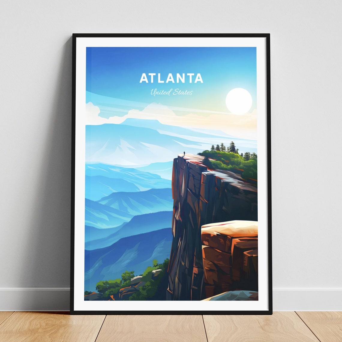 Atlanta Georgia Blue Mountain Cliff Overlook Ridge Retro Poster