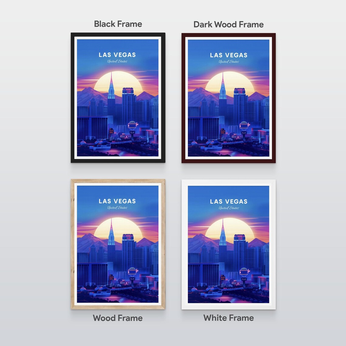 Las Vegas Nevada Night Skyline Neon Glow City Retro Vintage Poster - Image 2