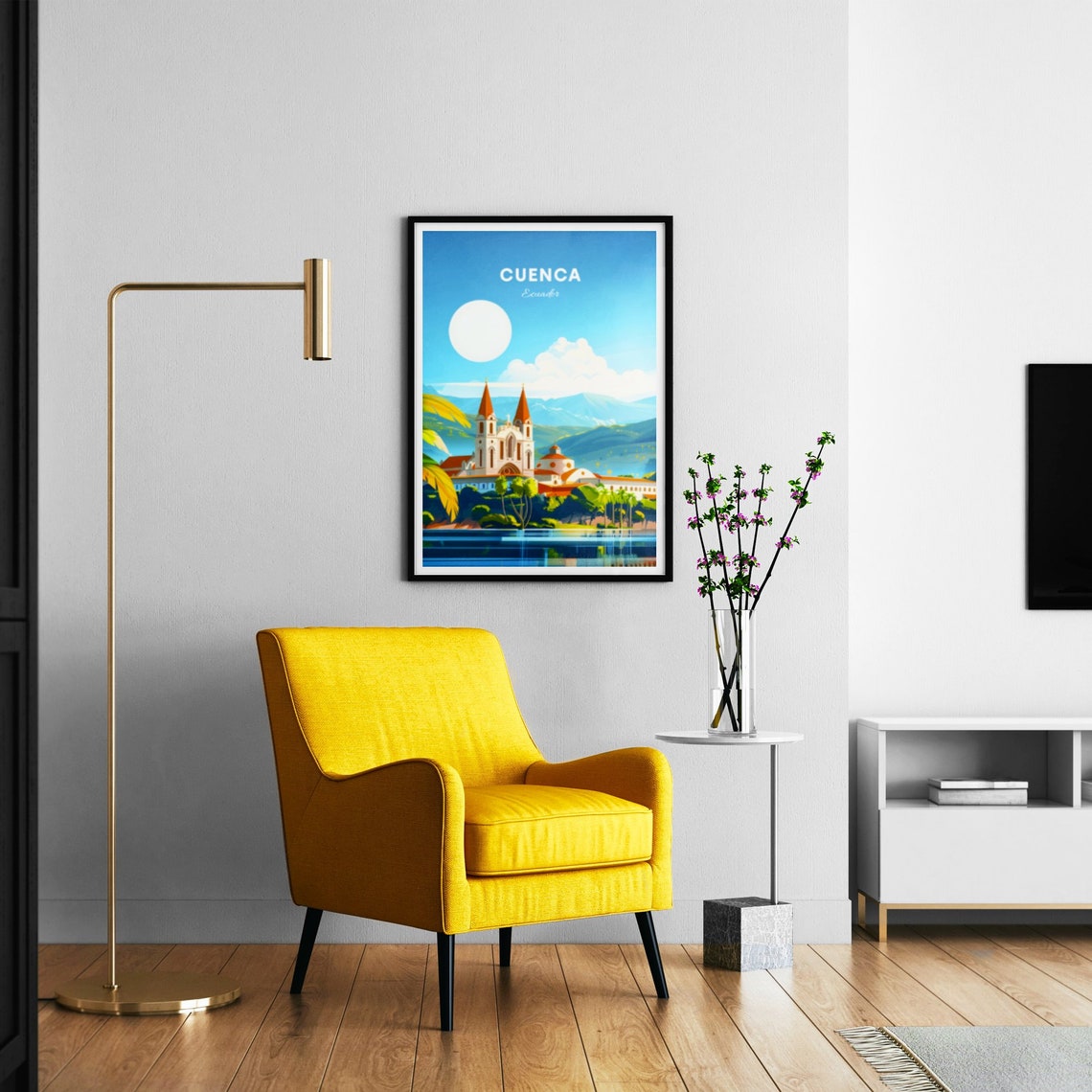 Cuenca Ecuador Twin Spire Cathedral Waterfront Travel Poster - Image 3