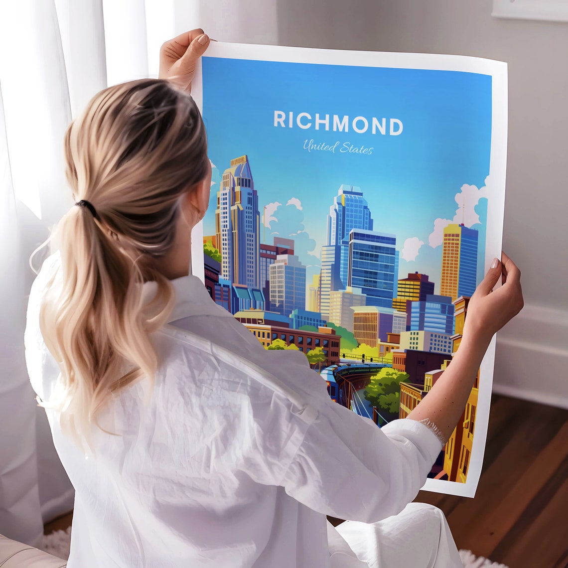 Richmond Daytime Skyline with an Elevated Train Travel Poster - Image 3