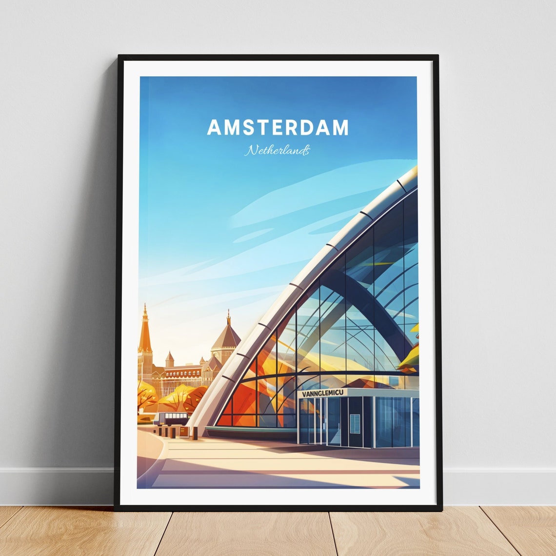 Amsterdam Netherlands Modern Glass Pavilion Architecture Travel Poster