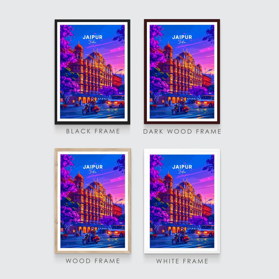 Jaipur Hawa Mahal Palace Neon Night Scooter India Travel Poster - Image 3