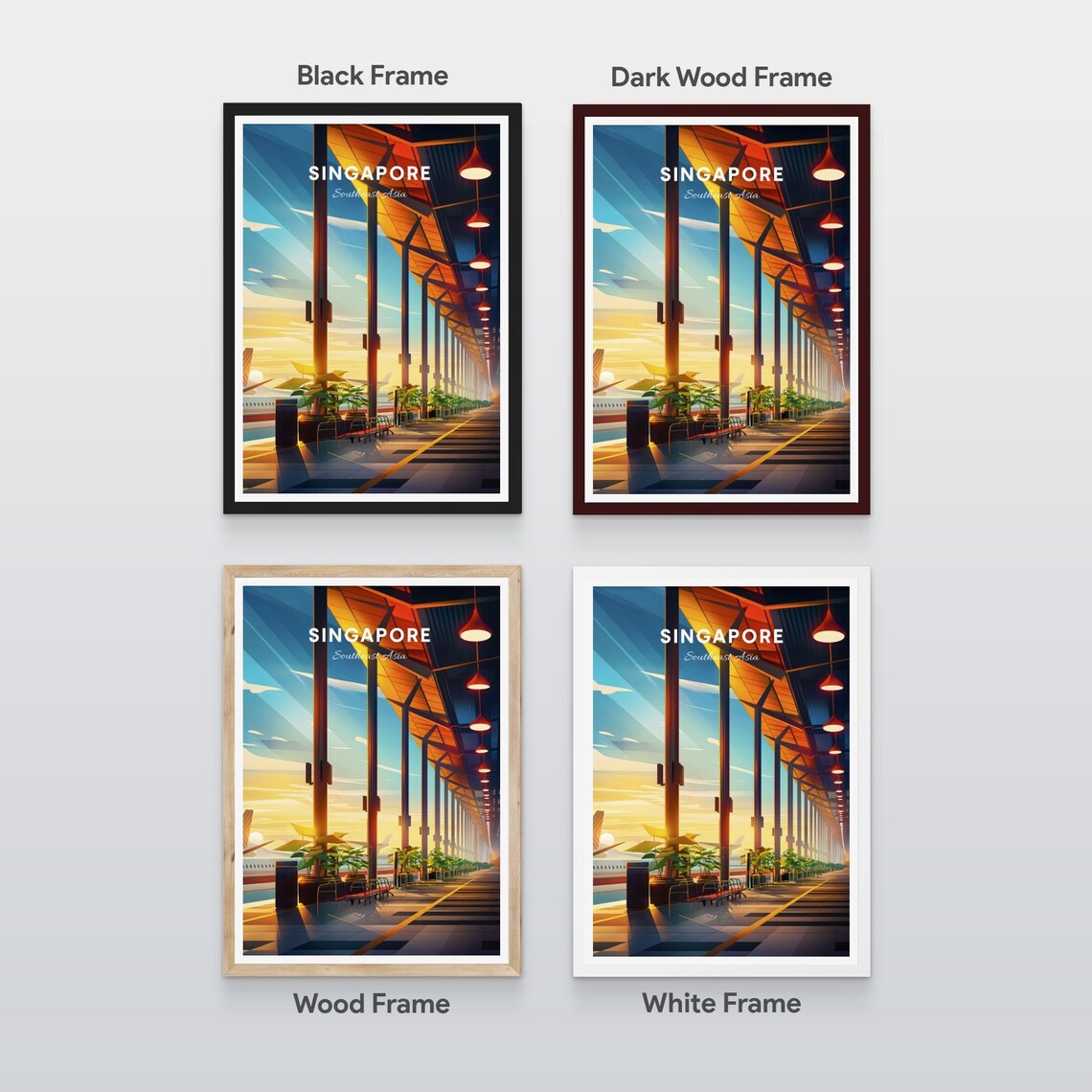 Singapore Airport Terminal Interior Golden Hour Vintage Travel Poster - Image 2