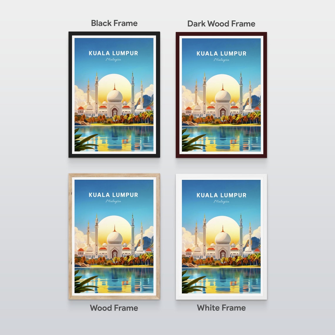 Kuala Lumpur Malaysia Grand Mosque Sunset Lake Reflection Poster - Image 2