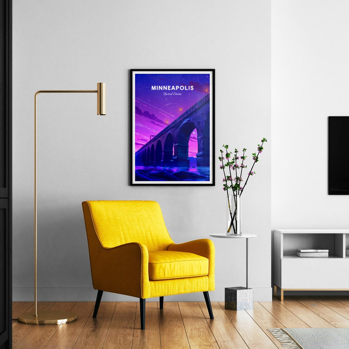 Minneapolis Minnesota Stone Arch Bridge Night Skyline Travel Poster - Image 3