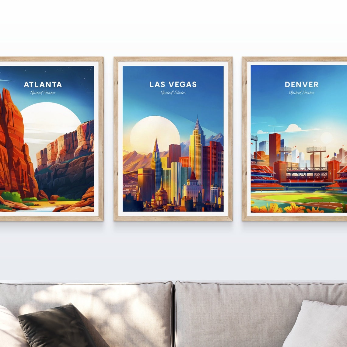 Las Vegas Skyline Sunset Desert Mountains Neon City Travel Poster - Image 4