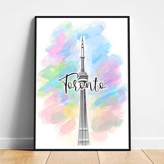 Toronto Canada CN Tower Watercolor Landmark City Skyline Art Poster