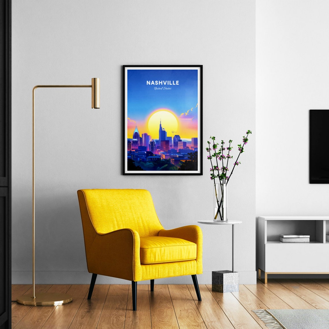 Nashville Tennessee Skyline Golden Sunset Silhouette Art Poster - Image 3