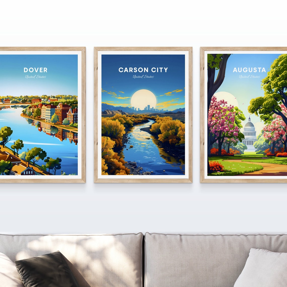 Carson City Golden River Cottonwood Trees Sunset Travel Poster - Image 3