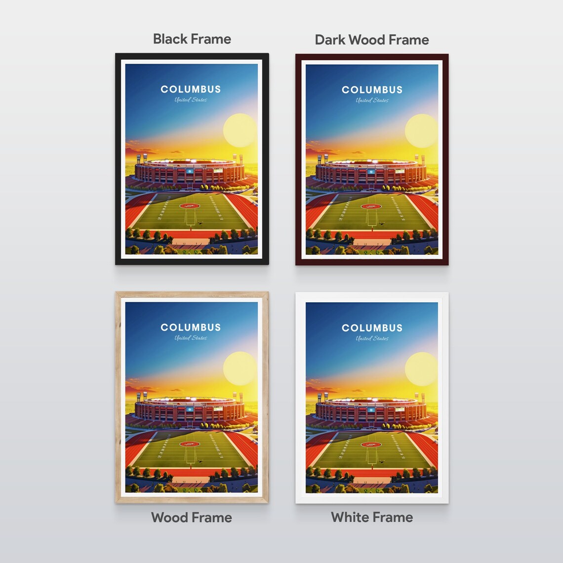 Columbus Ohio Football Stadium Sunset Game Day Travel Poster - Image 2