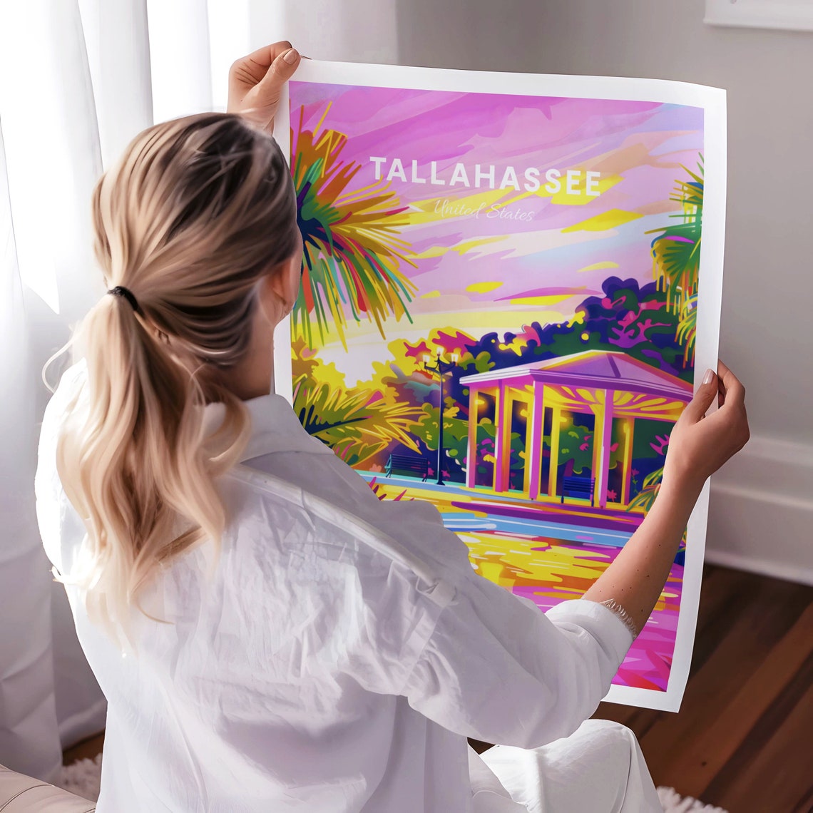 Tallahassee Florida Tropical Sunset Garden Pavilion Pink Sky Poster - Image 3