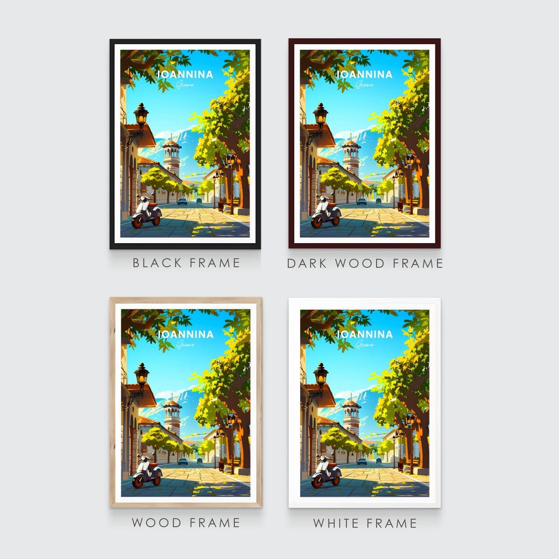 Ioannina Greece Sunny Street Scooter Travel Poster Illustration - Image 3