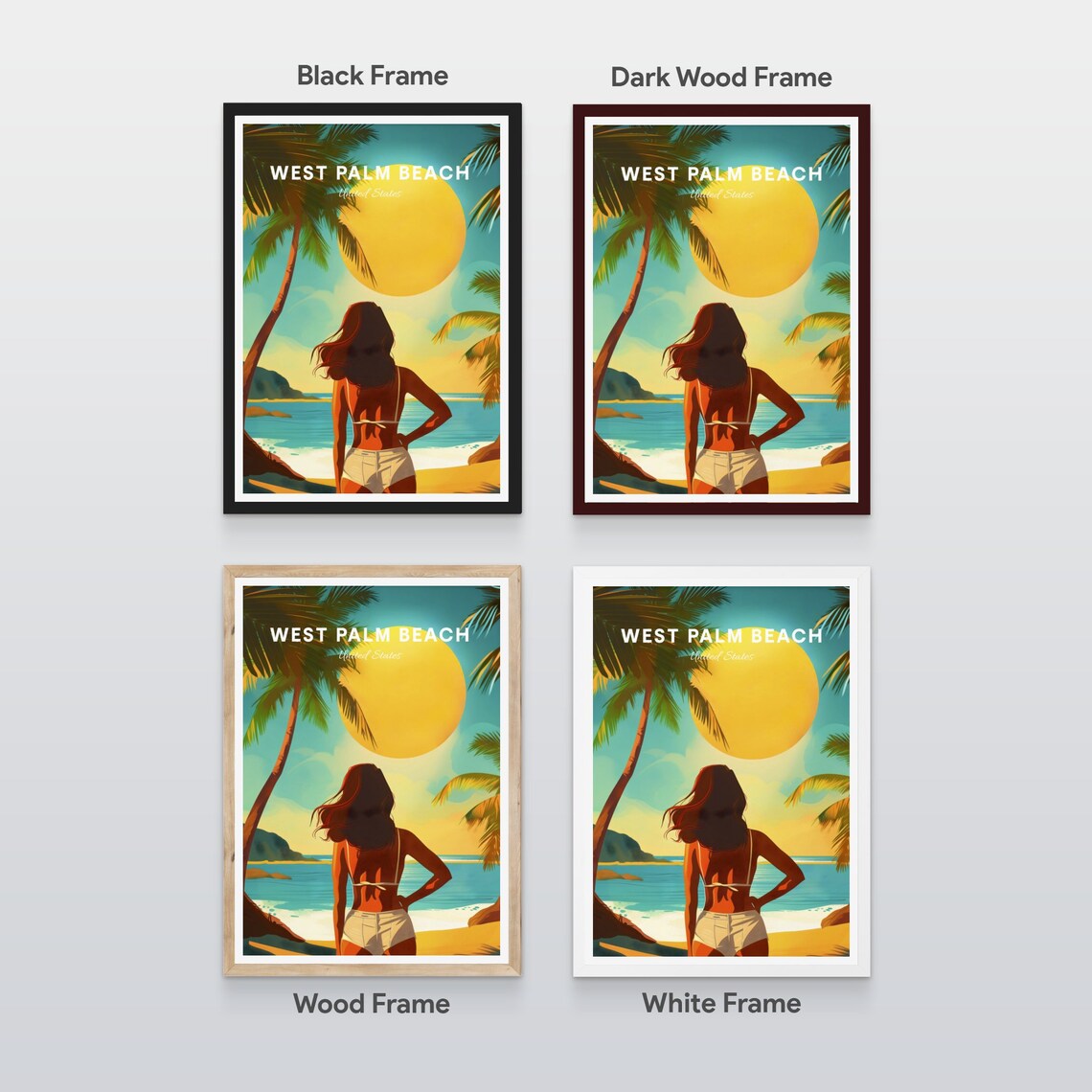 West Palm Beach Florida Tropical Woman Beach Sunset Travel Poster - Image 2