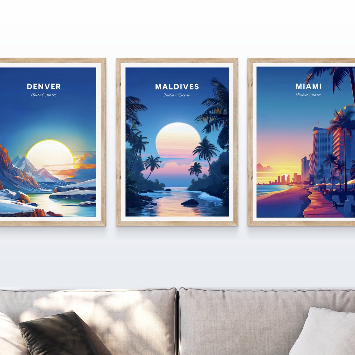Maldives Indian Ocean Twilight Lagoon Palms Sunset Travel Poster - Image 4