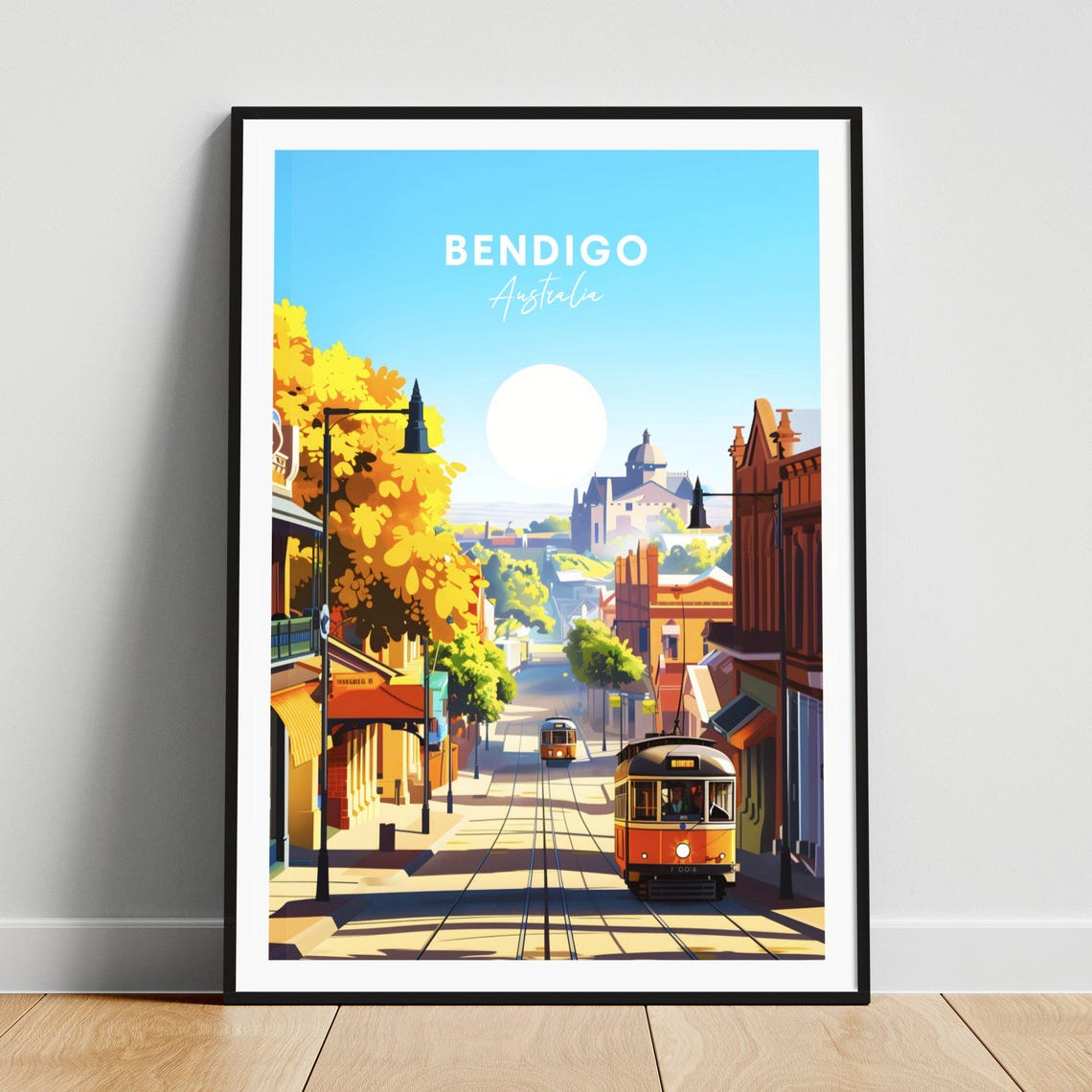 Bendigo Australia Heritage Street Vintage Trams Golden Trees Poster