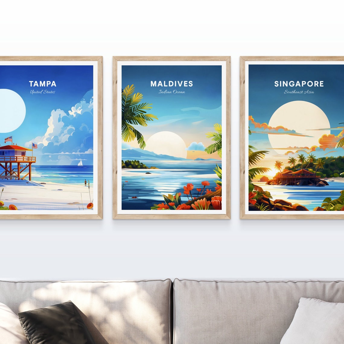 Maldives Indian Ocean Lagoon Flowers Palms Sunrise Travel Poster - Image 4