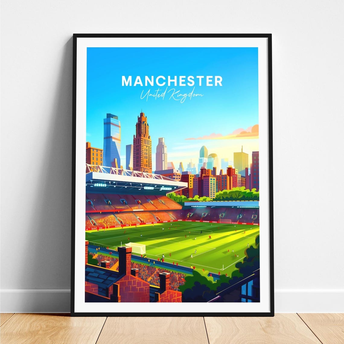 Manchester Football Stadium City Skyline Sunny Match Travel Poster