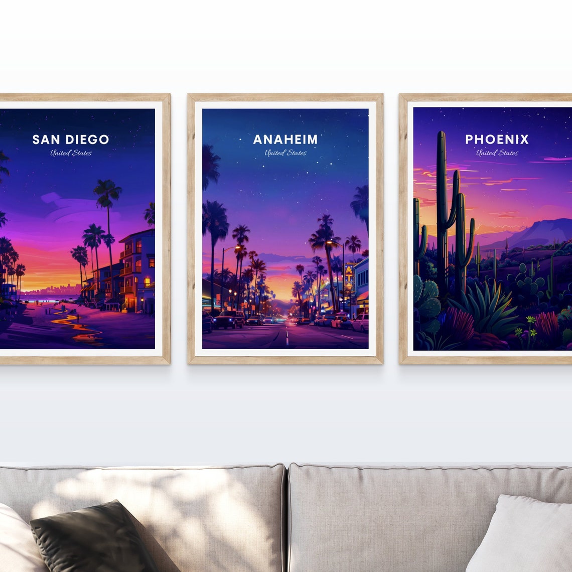 Anaheim California Neon Night Palm Boulevard Retro Travel Poster - Image 4