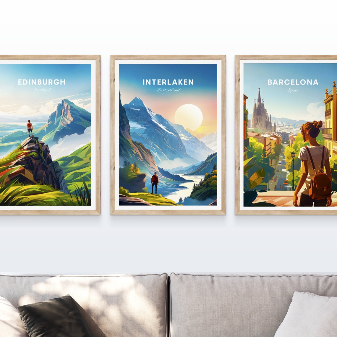Interlaken Switzerland Hiker Alpine Lake Sunrise View Poster - Image 4