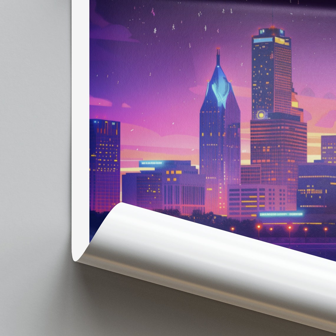 Indianapolis Indiana Night Skyline River Reflection Neon Glow Poster - Image 2