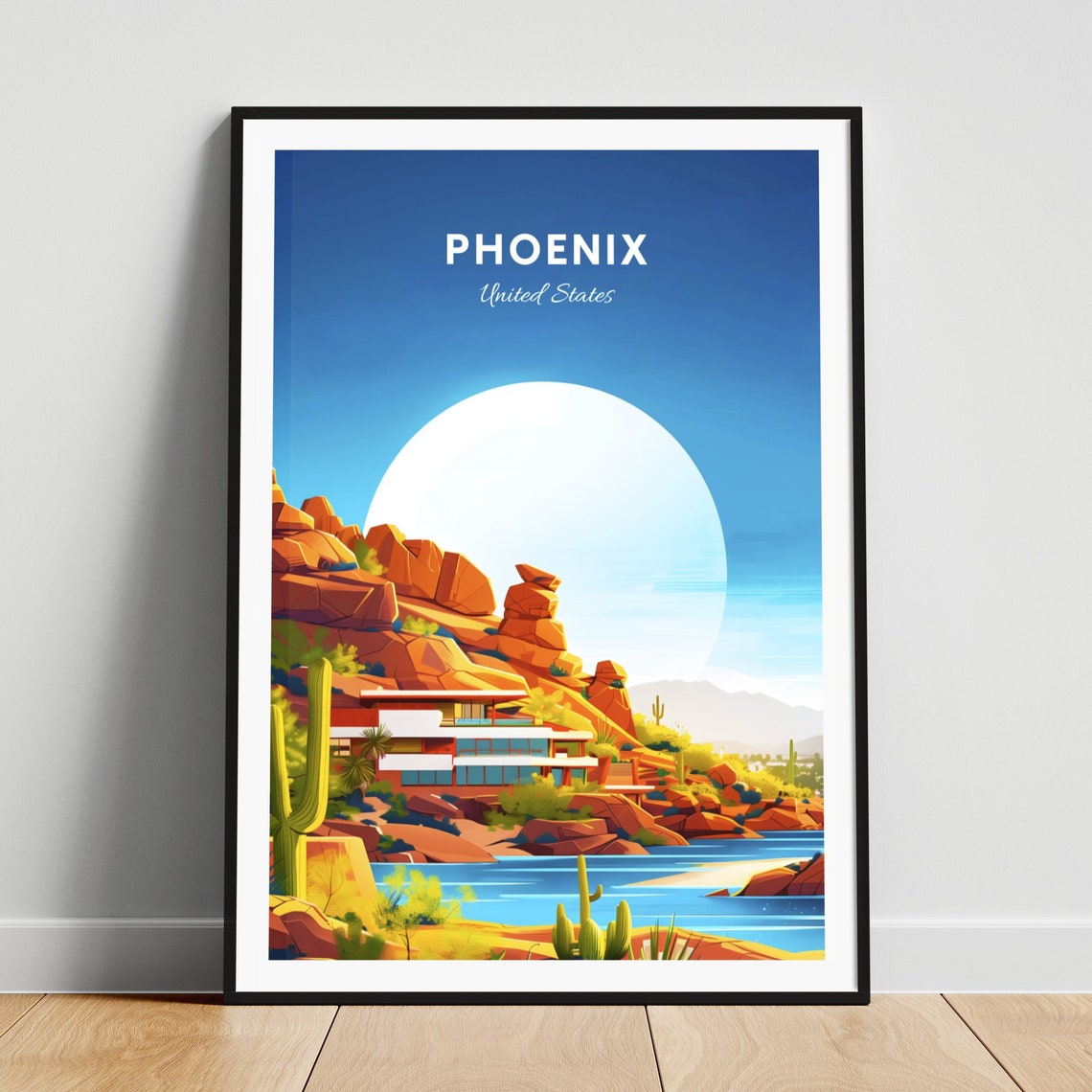 Phoenix Arizona Red Rock Mountain Desert Home Lake Travel Poster