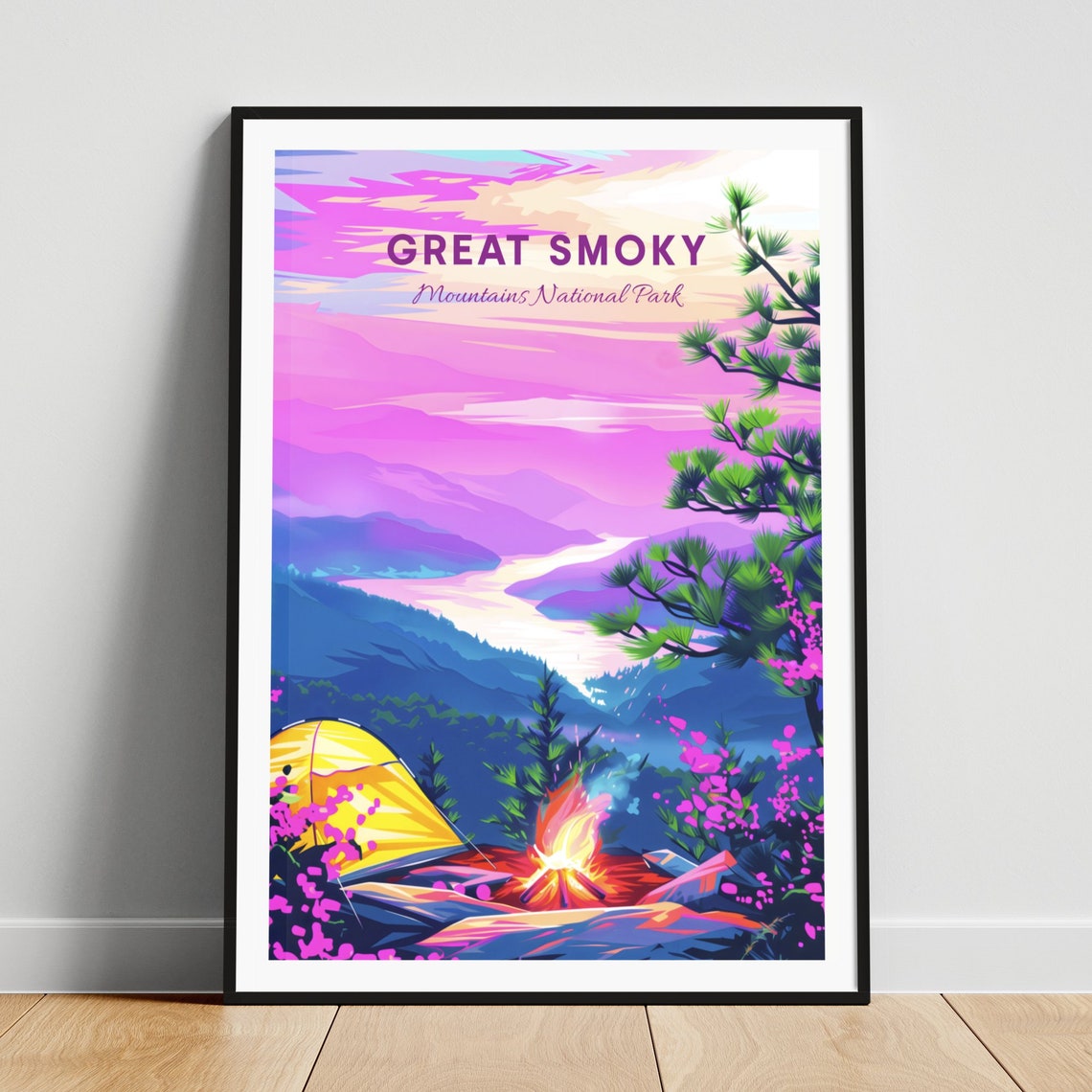 Great Smoky Mountains Campfire Tent Twilight Ridge View Poster