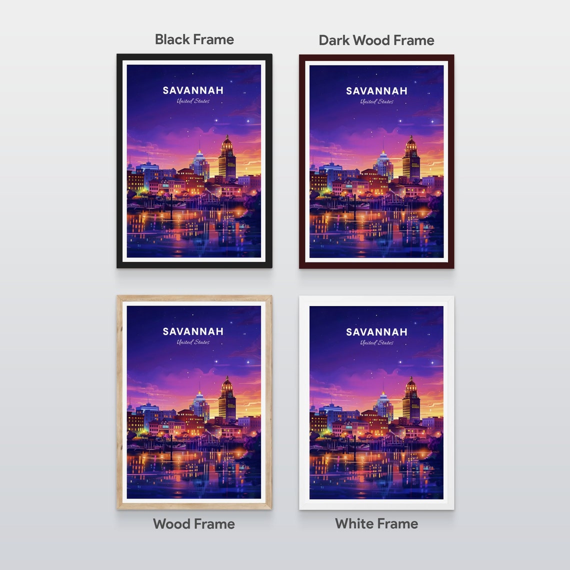 Savannah Night Riverfront Skyline Starry Purple Sky Travel Poster - Image 2