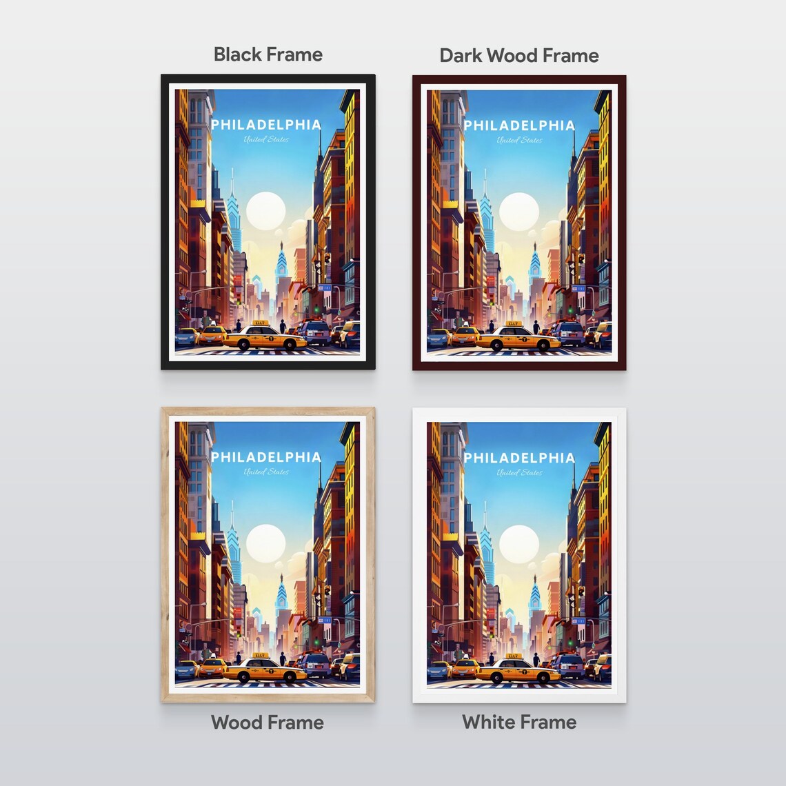 Philadelphia Pennsylvania Downtown Taxis Liberty Place Travel Poster - Image 2