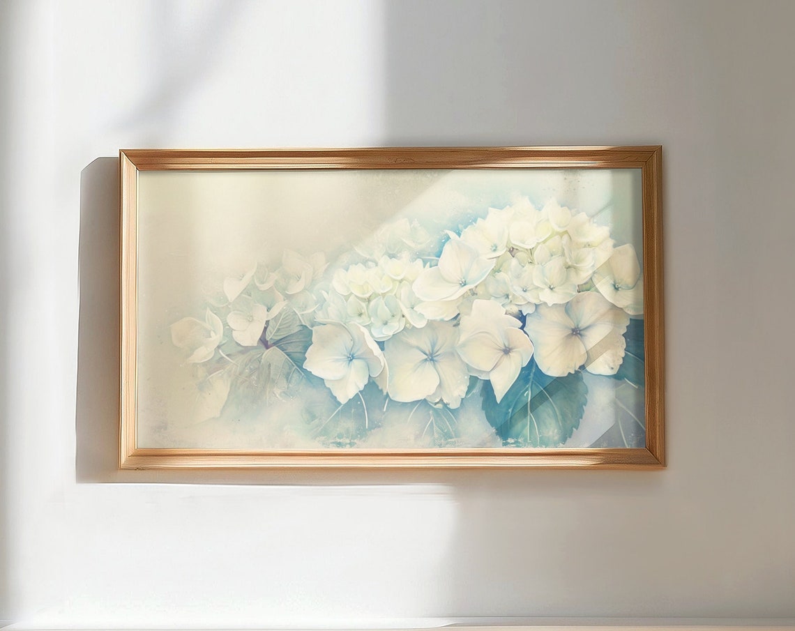 Delicate White Hydrangea Blossoms Soft Dreamy Floral Art Poster - Image 2