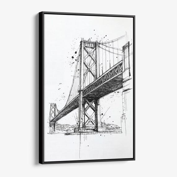 Oakland Bridge Canvas Print Pencil Drawing Wall Art For Home Decor