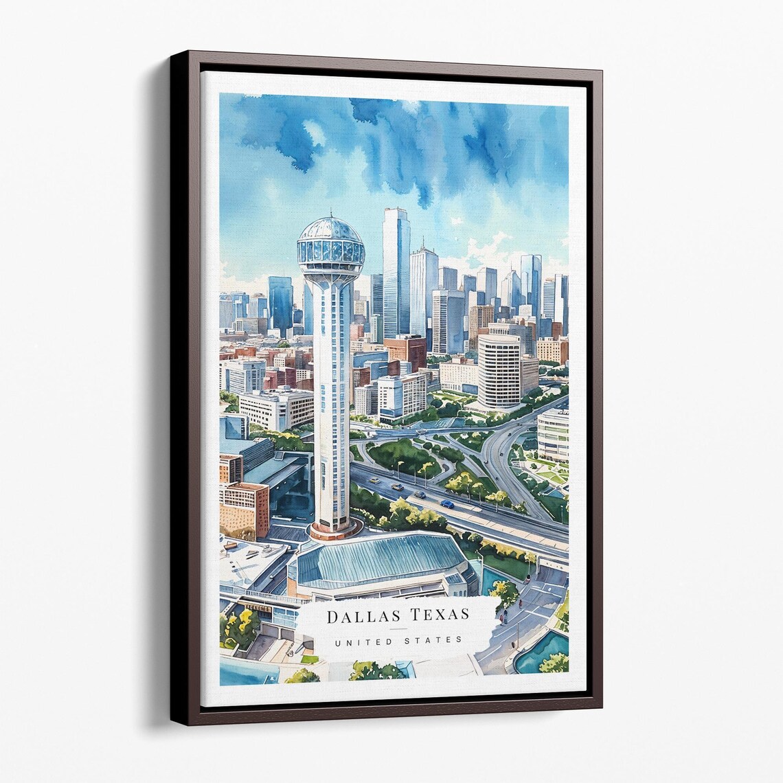 Dallas Texas Skyline Watercolor Canvas Art Print Urban Cityscape Wall Decor