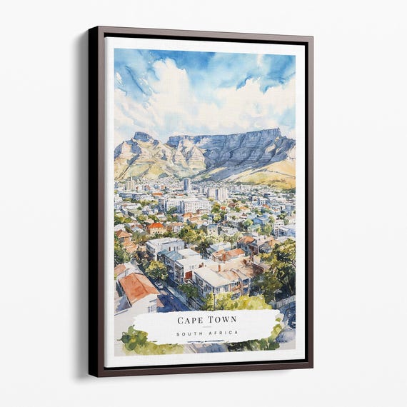 Cape Town Watercolor Canvas Art Print City Landscape Wall Decor