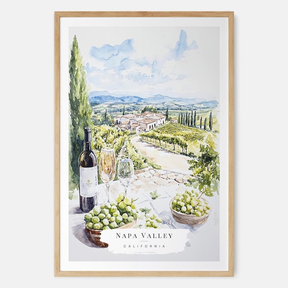 Napa Valley California Vineyard Watercolor Poster Wine Country Art
