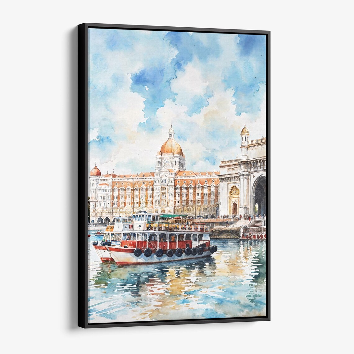 Gateway of India Mumbai Watercolor Harbor Scene Travel Poster
