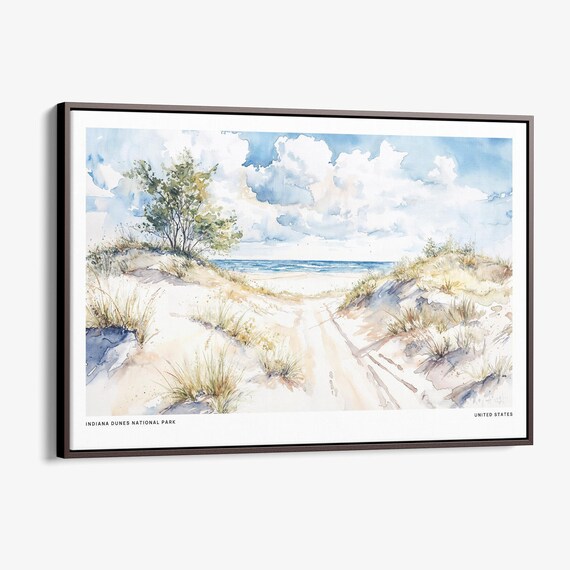 Indiana Dunes National Park Sandy Path Watercolor Beach Scene Poster