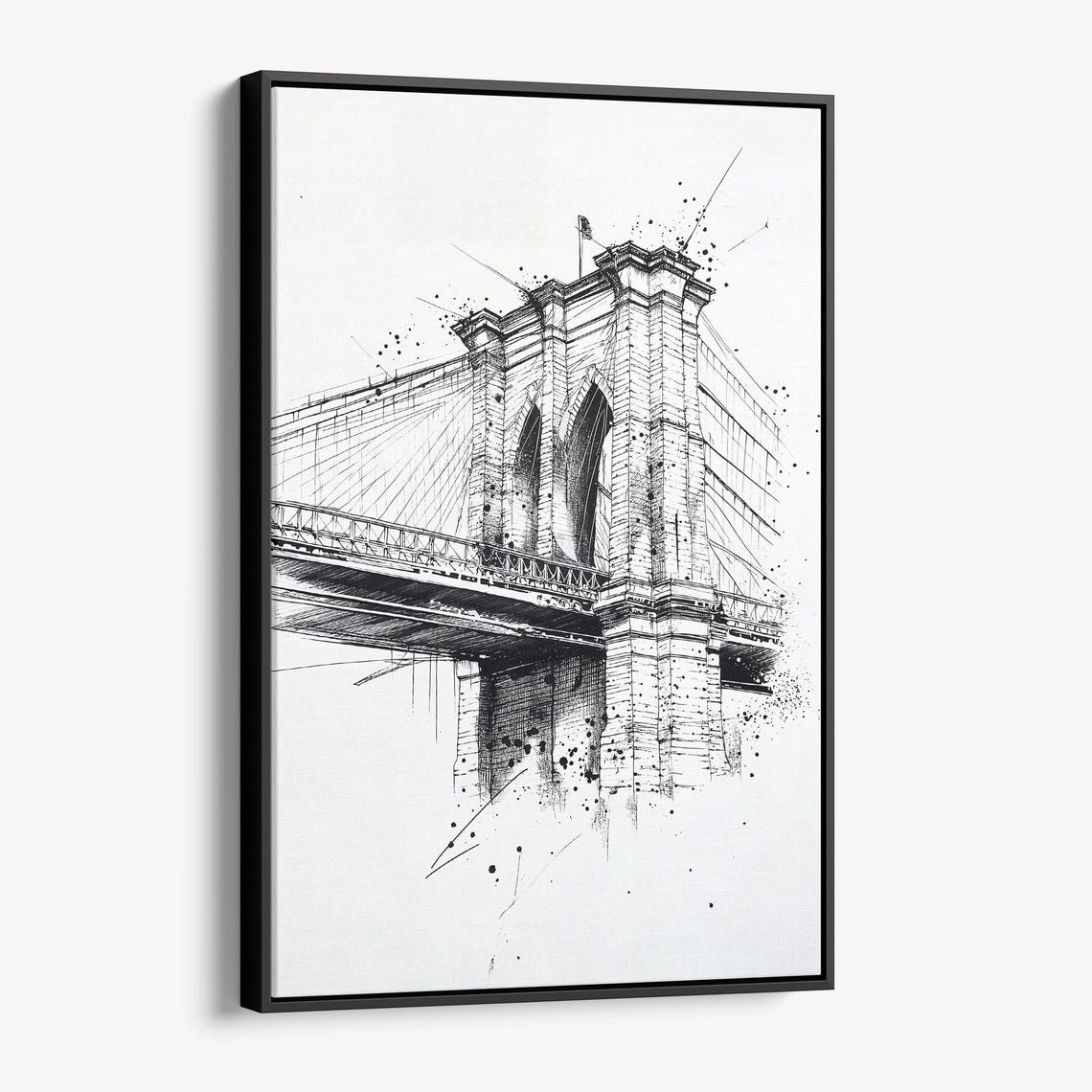 Brooklyn Bridge Black and White Ink Sketch Line Drawing Poster