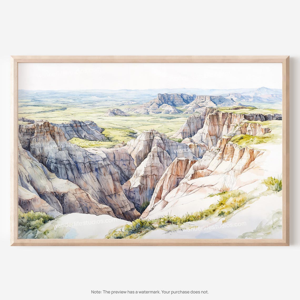 Badlands National Park Watercolor Buttes Panorama Travel Poster