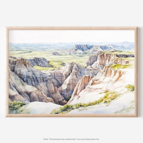 Badlands National Park Watercolor Buttes Panorama Travel Poster