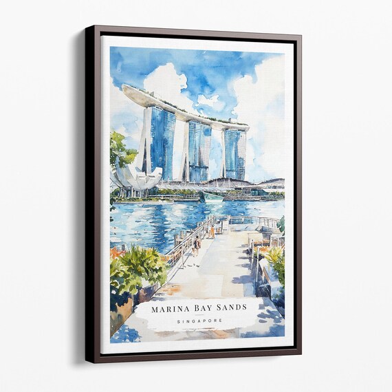 Marina Bay Sands Canvas Art Print Watercolor Singapore Cityscape Wall