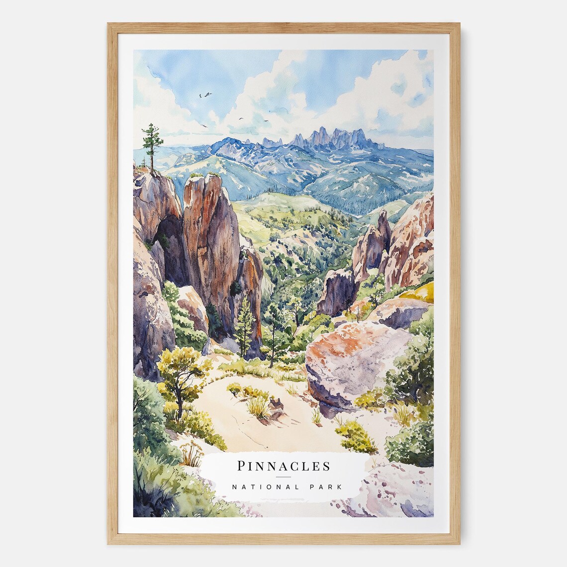 Pinnacles National Park Scenic Rocky Spires Watercolor Poster
