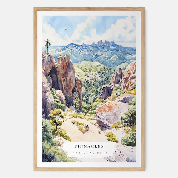 Pinnacles National Park Scenic Rocky Spires Watercolor Poster