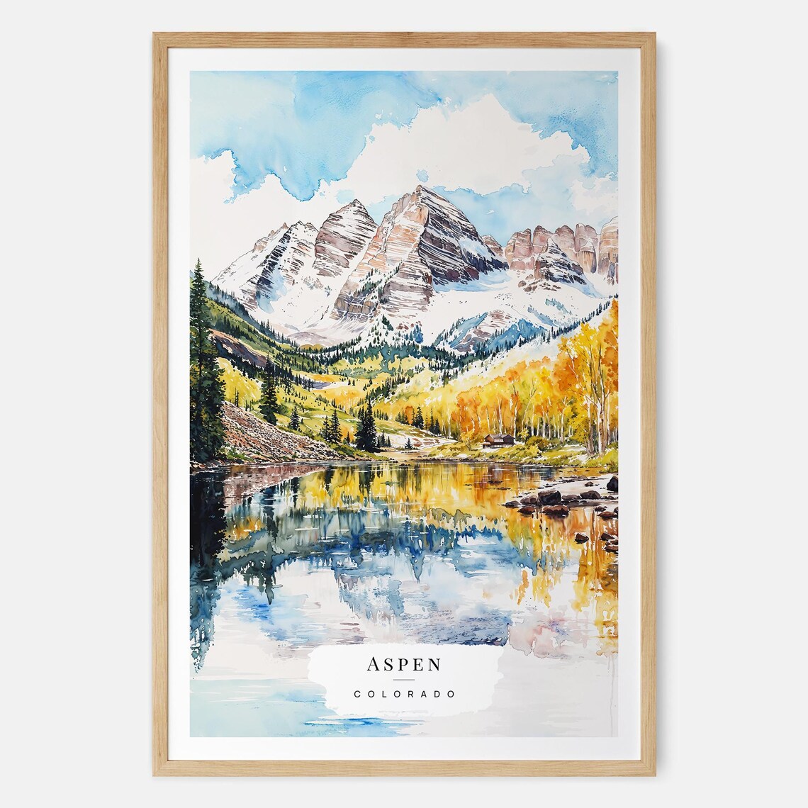 Maroon Bells Watercolor Art Print, Aspen Colorado