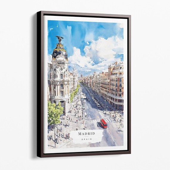 Madrid Watercolor Canvas Art Print Vibrant Cityscape Wall