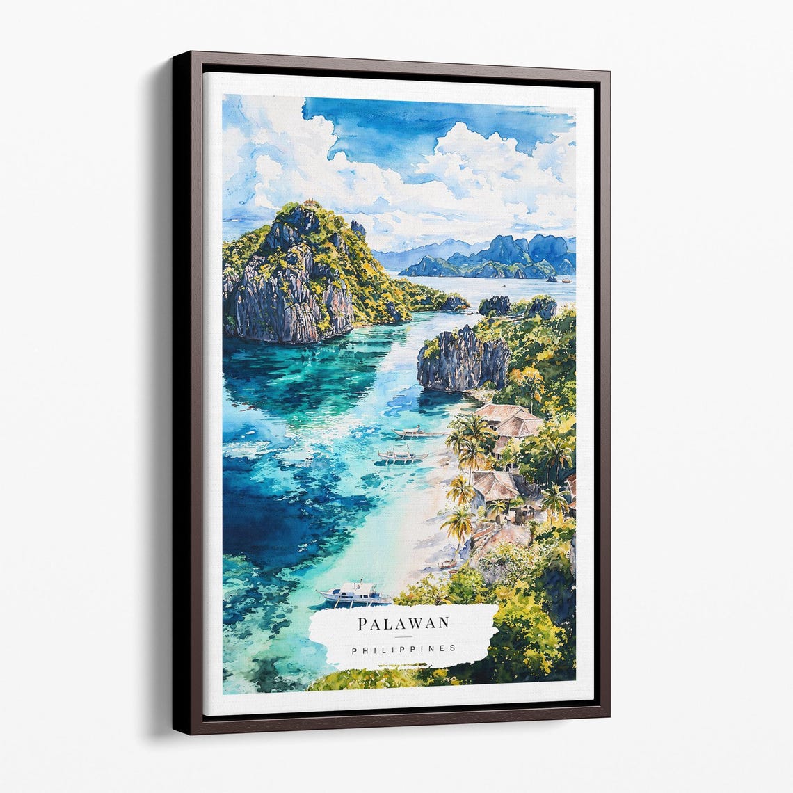 Palawan Philippines Turquoise Lagoon Cliffs Island Watercolor Poster