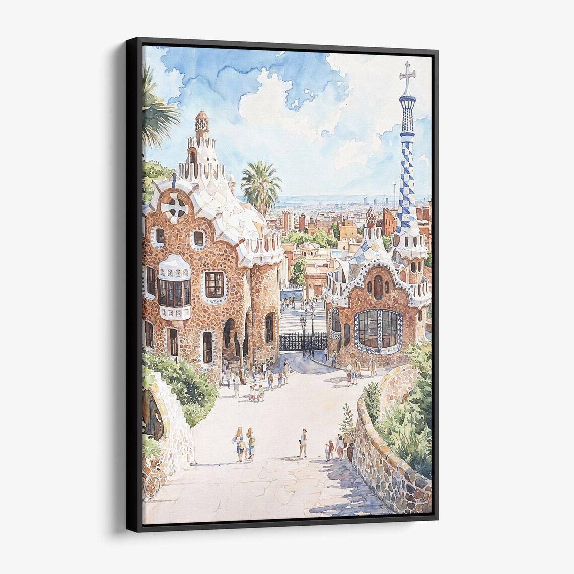 Park Guell Barcelona Gaudi Watercolor Mosaic Gatehouse Art Poster